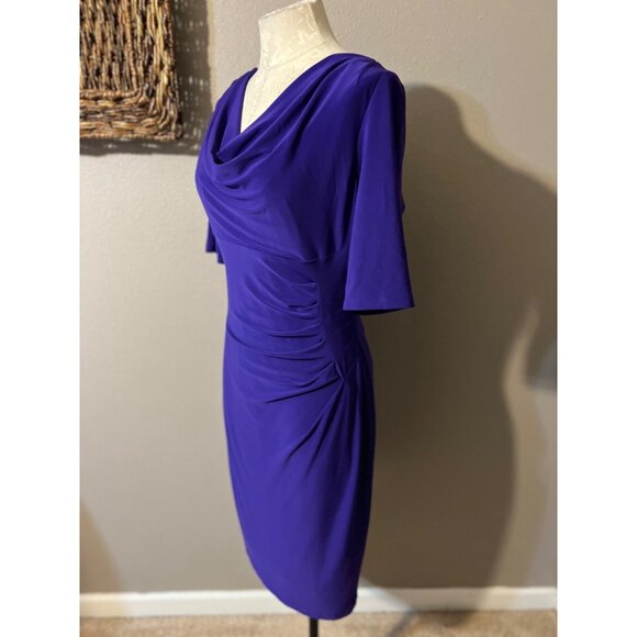 Ralph Lauren Dress Royal Purple Large 10 12 Short Sleeve Stretch Sheath Washable - Picture 4 of 6